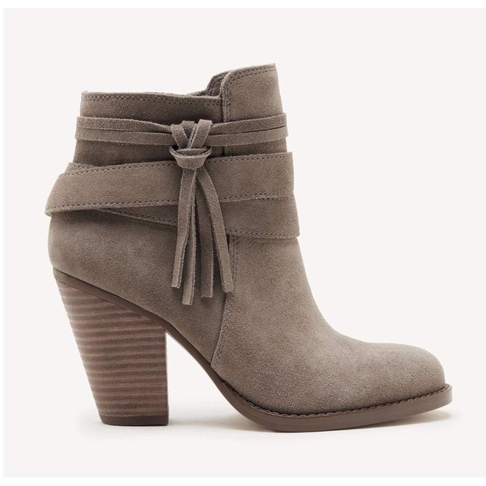 Sole Society‎ Rumi Tassel Suede Block Heel Ankle Boots Taupe Women's 9.5M
